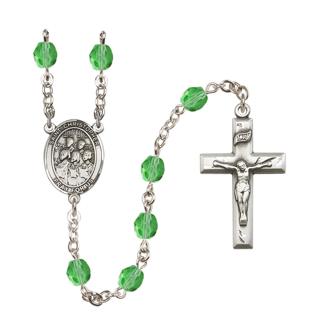 Bliss St Christopher Choir Peridot 6mm Fire Polished Rosary,