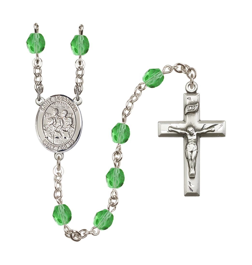 Bliss St Sebastian Choir 6mm Fire Polished Peridot August Birthstone Rosary,