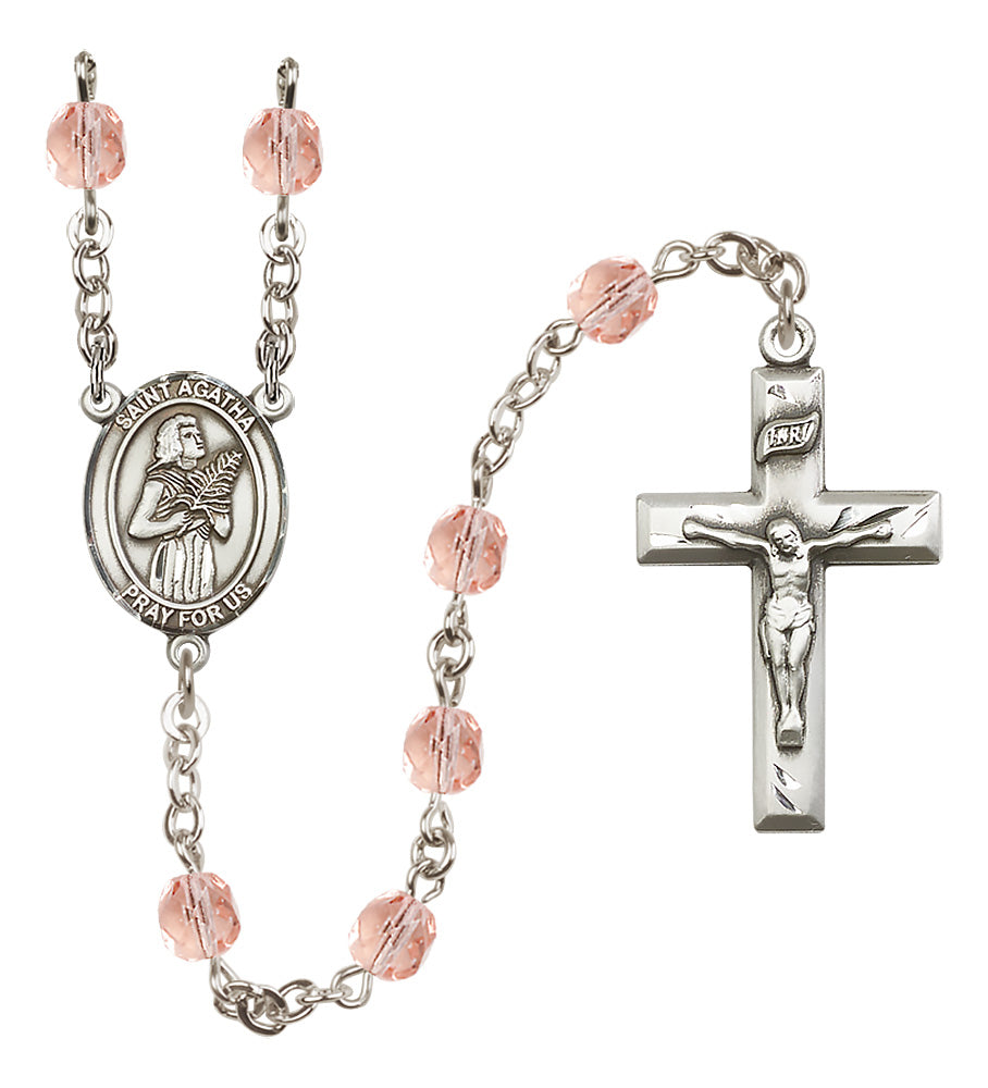 Bliss Small Child's St Agnes of Rome Birthstone Fire Polished Crystal Rosary in Pink,