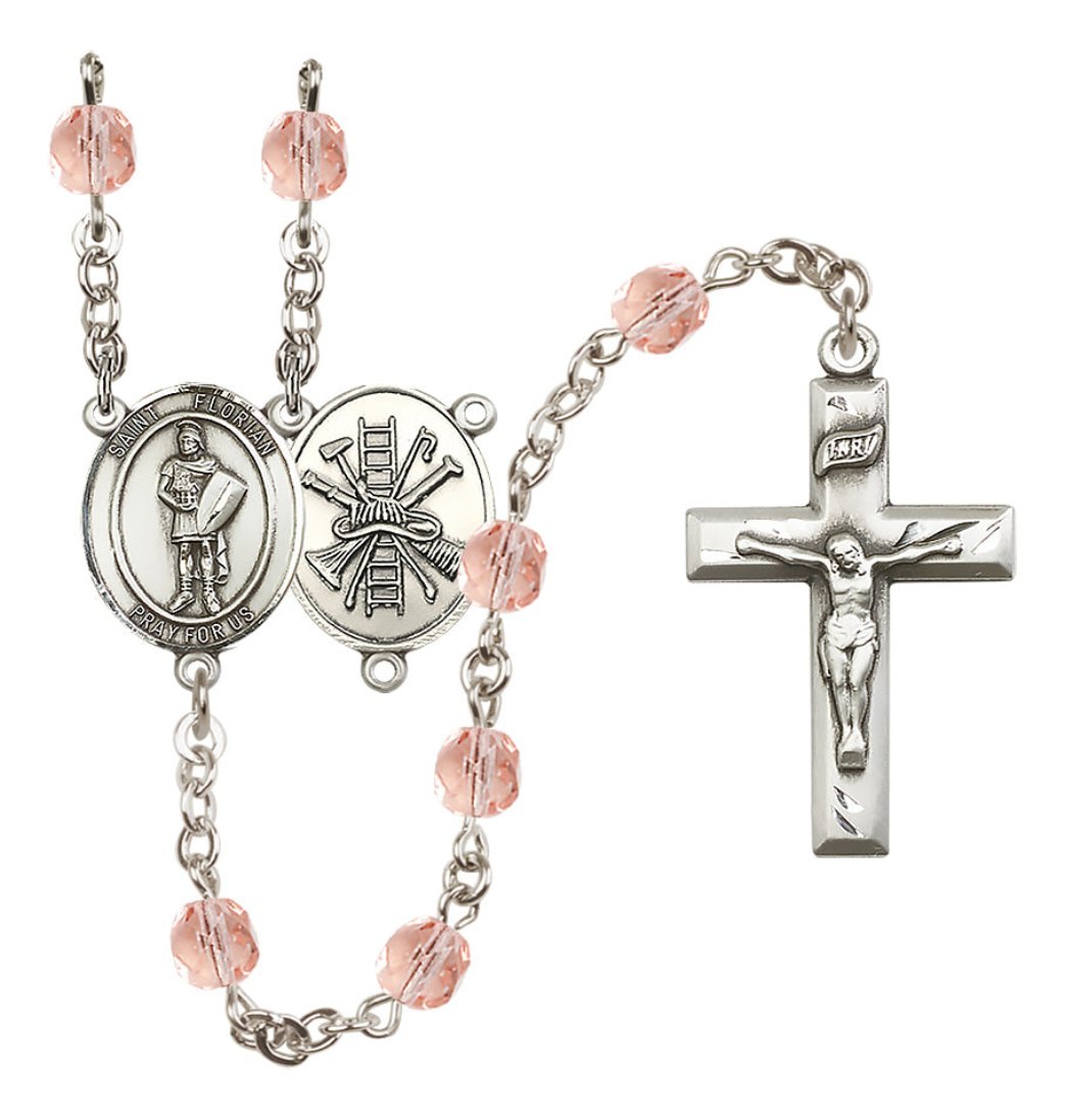 Bliss St Florian Firefighter Center Fire Polished Birthstone Rosary,Birthstone October Rose,