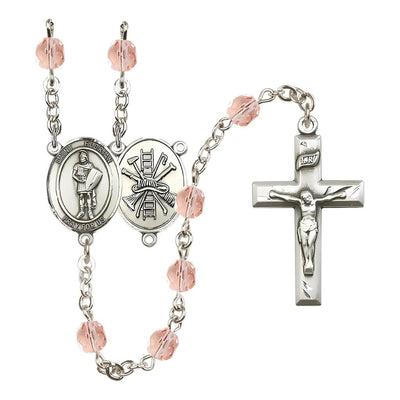 St Florian Firefighter Center Fire Polished Birthstone Rosary, Birthstone October Rose, Bliss Manufacturing