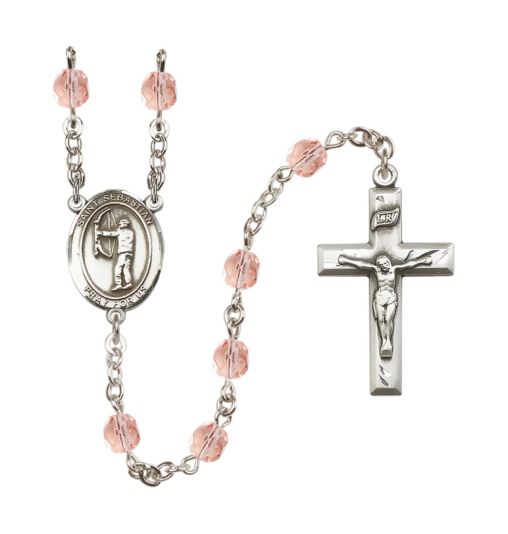 Bliss St Sebastian Archery 6mm Fire Polished Rosary in Oct/Rose,