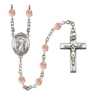 Divine Mercy October Birthstone Crystal Silver-Plated Rosary with 6mm Crystal Beads in Pink, Bliss Manufacturing