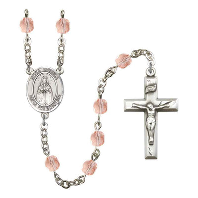 Spanish Rosa Mystica Rosary with 14kt Gold Traditional Crucifix and Centerpiece, Birthstone 6mm Austrian Crystal Pink Rose Beads for October
