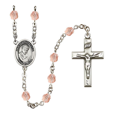 St. Carlo Acutis Birthstone Pink Fire Polished Rosary, Bliss Manufacturing