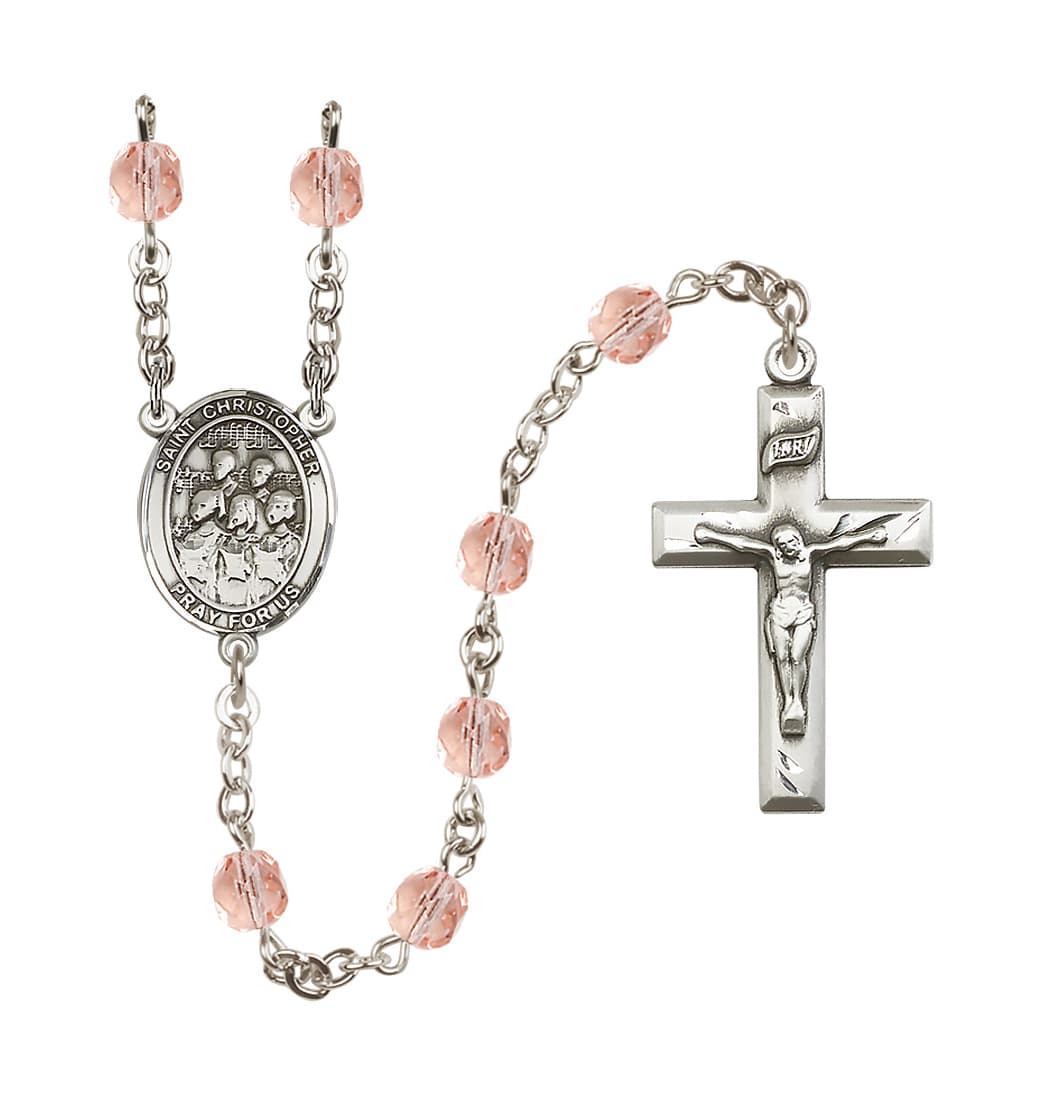 Bliss St Christopher Choir Pink 6mm Fire Polished Rosary,