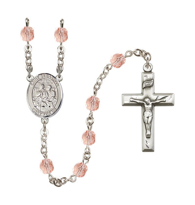 St Sebastian Choir 6mm Fire Polished Pink/Oct Birthstone Rosary, Bliss Manufacturing