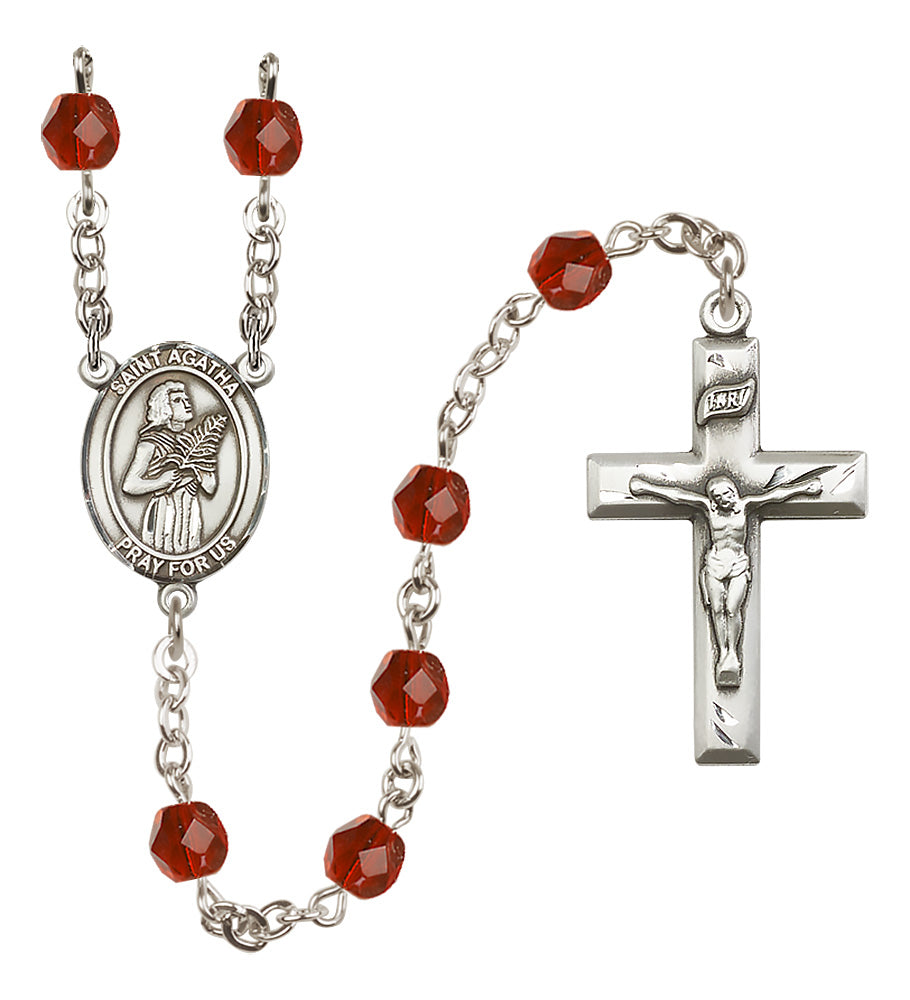 Bliss Small Child's St Agnes of Rome Birthstone Fire Polished Crystal Rosary in Ruby,