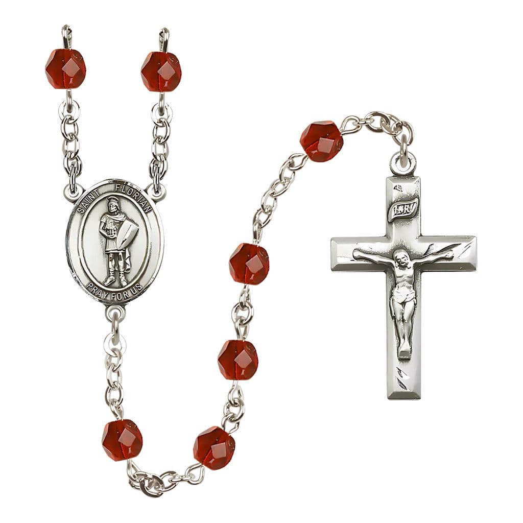 Bliss St Florian Fire Polished Birthstone Rosary,Ruby July Birthstone,