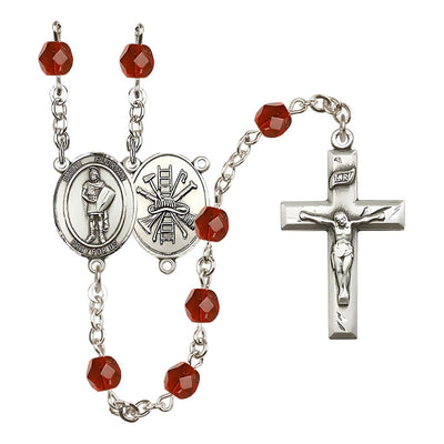 St Florian Firefighter Center Fire Polished Birthstone Rosary, Birthstone Ruby Ju, y, Bliss Manufacturing