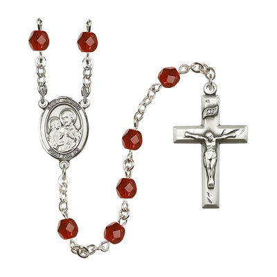 St. Joseph Rosary with Pewter Small Crucifix and Centerpiece, Birthstone 6mm Fire Polished Ruby Beads for July