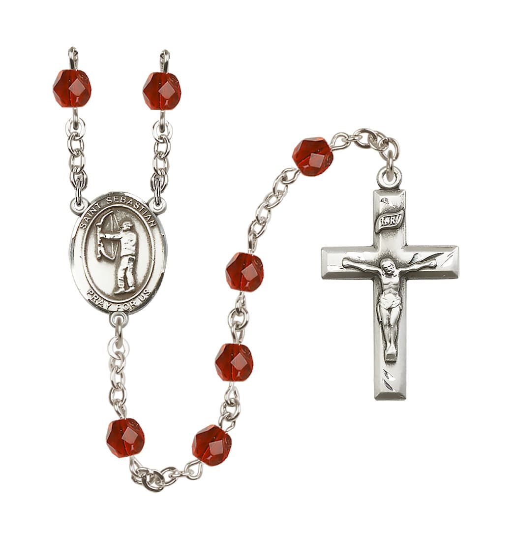 Bliss St Sebastian Archery 6mm Fire Polished Rosary in Jul/Ruby,