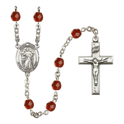 Divine Mercy July Birthstone Crystal Silver-Plated Rosary with 6mm Crystal Beads in Ruby, Bliss Manufacturing