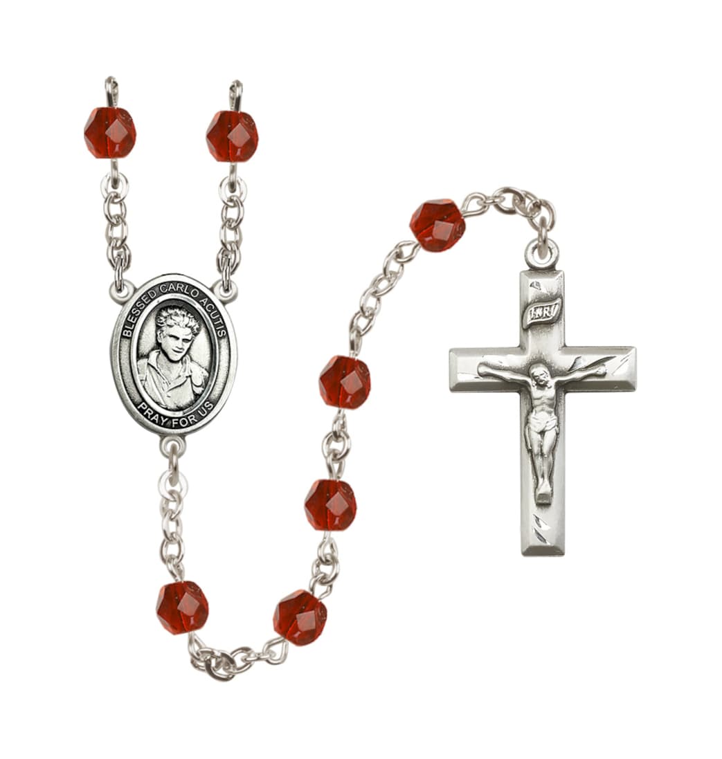 Bliss Child's Blessed Carlo Acutis Birthstone Crystal Rosary,Ruby/July,