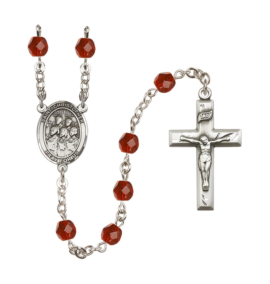 Bliss St Christopher Choir Ruby 6mm Fire Polished Rosary,