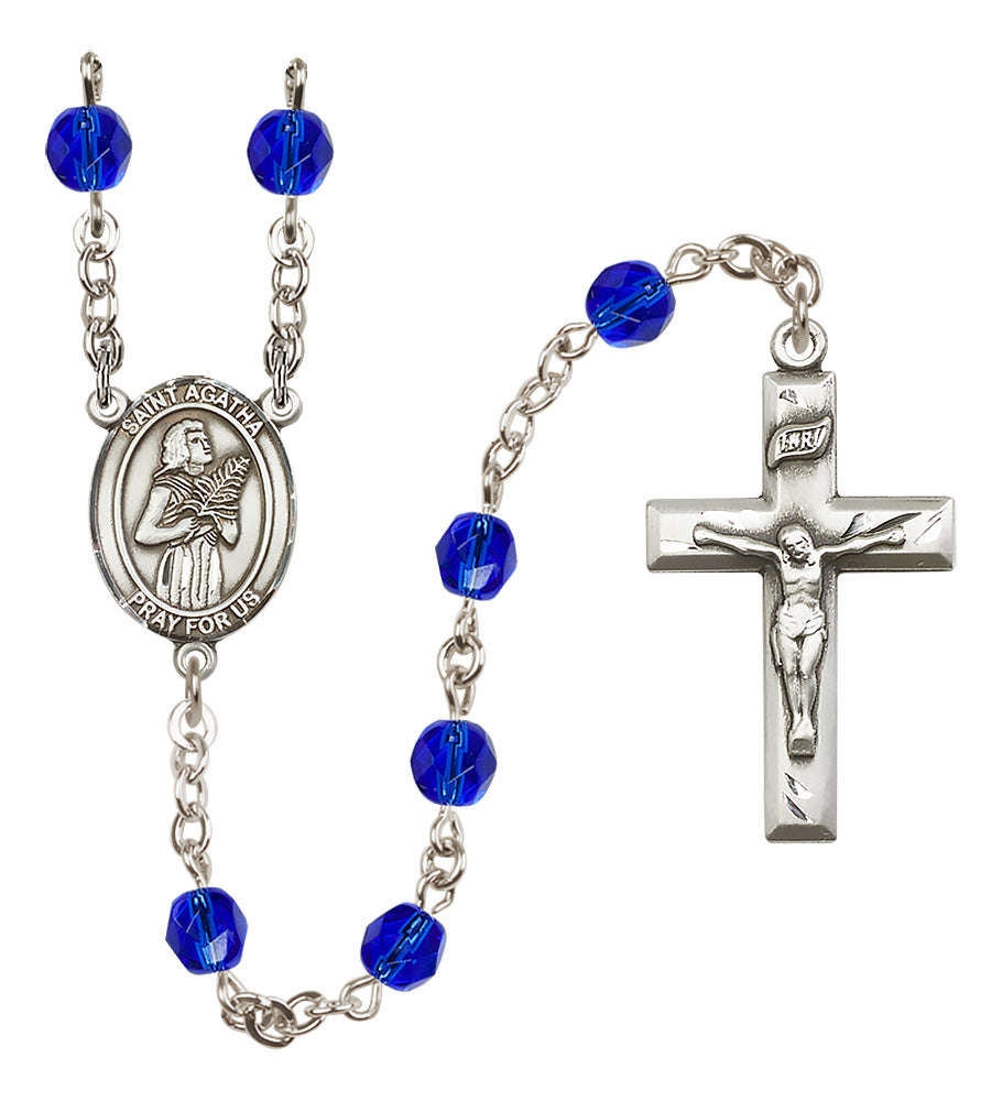 Bliss Small Child's St Agnes of Rome Birthstone Fire Polished Crystal Rosary in Sapphire,