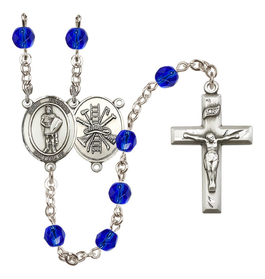 Bliss St Florian Firefighter Center Fire Polished Birthstone Rosary,Birthstone September Sapphire,