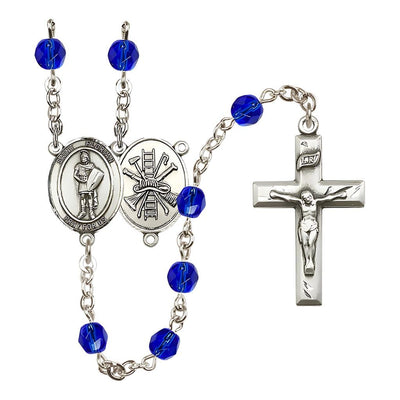 St Florian Firefighter Center Fire Polished Birthstone Rosary, Birthstone September Sapphire, Bliss Manufacturing