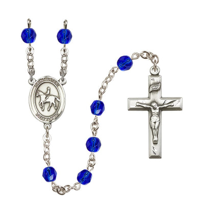 Sep/Sapphire Birthstone St Kateri Equestrian 6mm Fire Polished Rosary, Bliss Manufacturing