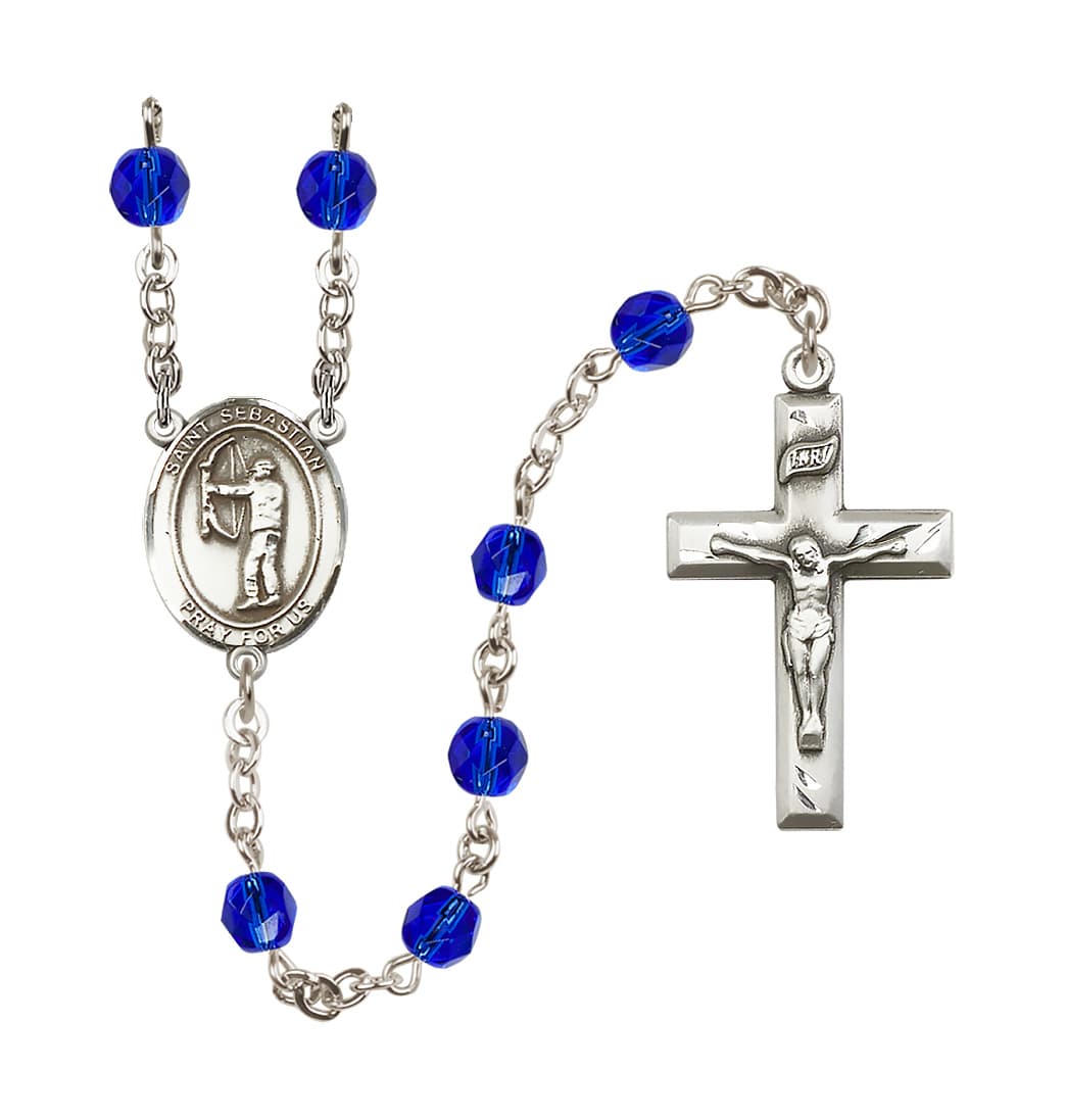 Bliss St Sebastian Archery 6mm Fire Polished Rosary in Sep/Sapphire,