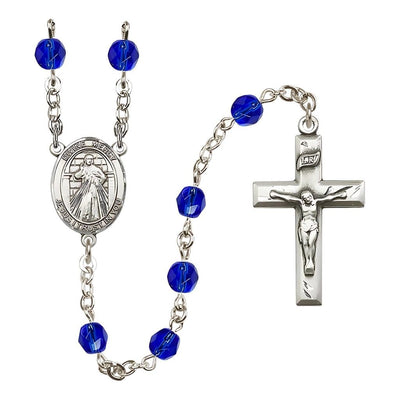 Divine Mercy September Birthstone Crystal Silver-Plated Rosary with 6mm Crystal Beads in Sapphire, Bliss Manufacturing