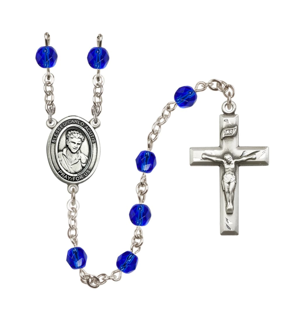 Bliss Child's Blessed Carlo Acutis Birthstone Crystal Rosary in Sapphire-Sep,