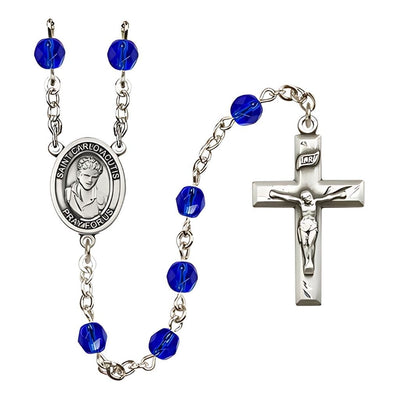 St. Carlo Acutis Birthstone Sapphire Fire Polished Rosary, Bliss Manufacturing