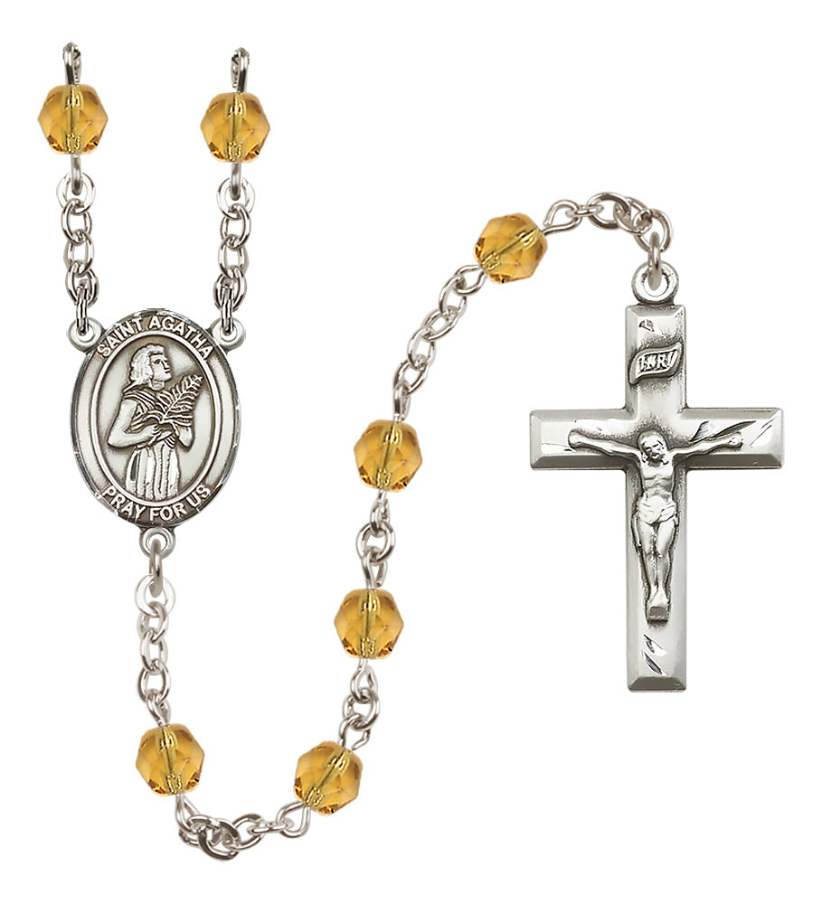 Bliss Small Child's St Agnes of Rome Birthstone Fire Polished Crystal Rosary in Topaz,