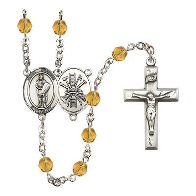 St Florian Firefighter Center Fire Polished Birthstone Rosary, Birthstone November topaz, Bliss Manufacturing