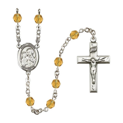 St. Joseph Rosary with Pewter Small Crucifix and Centerpiece, Birthstone 6mm Fire Polished Topaz Beads for November
