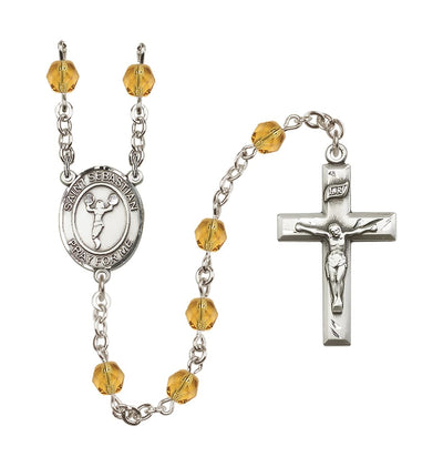 St Sebastian Cheerleading 6mm Nov/Topaz Fire Polished Rosary, Bliss Manufacturing