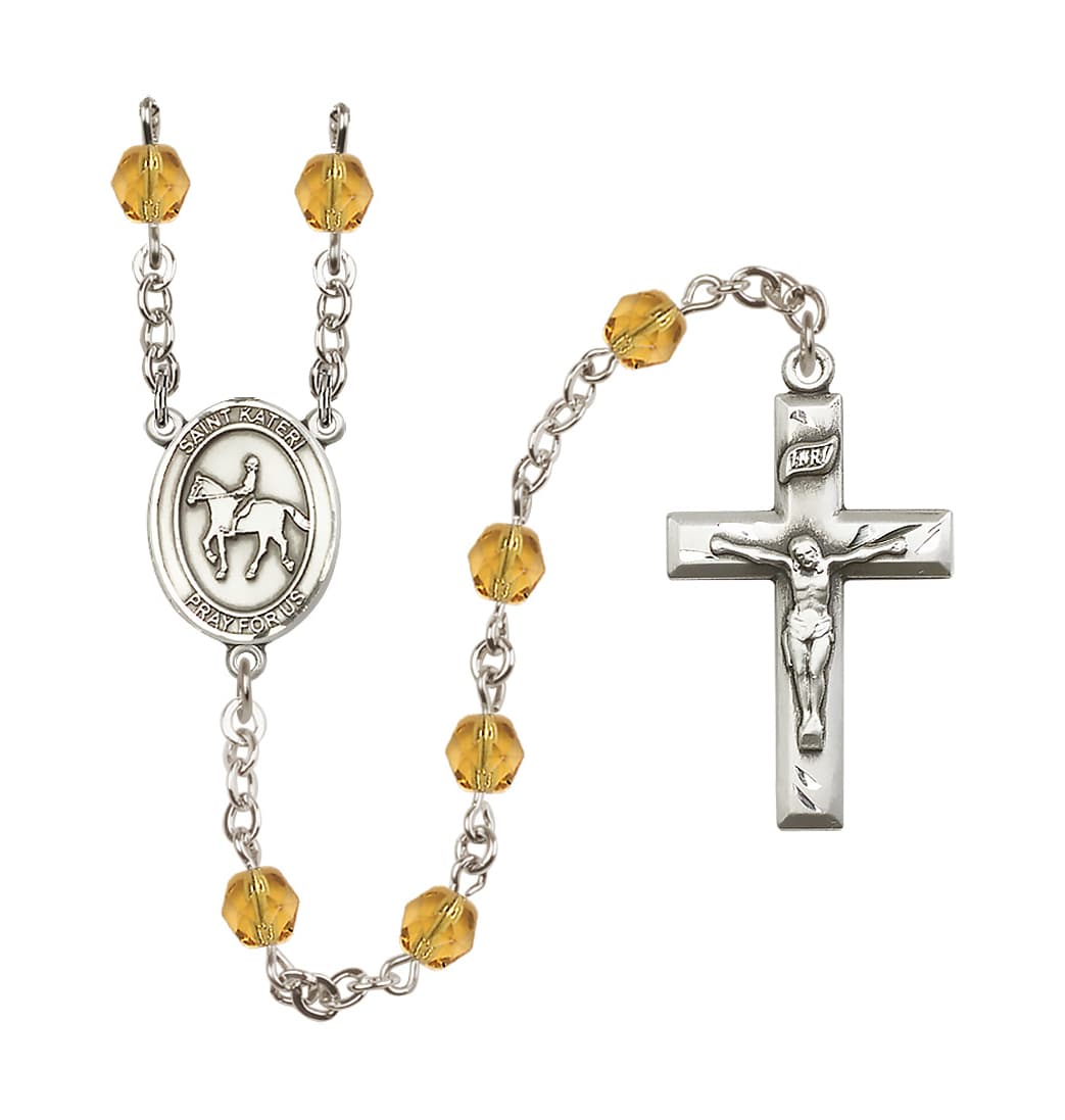 Bliss Nov/Topaz Birthstone St Kateri Equestrian 6mm Fire Polished Rosary,