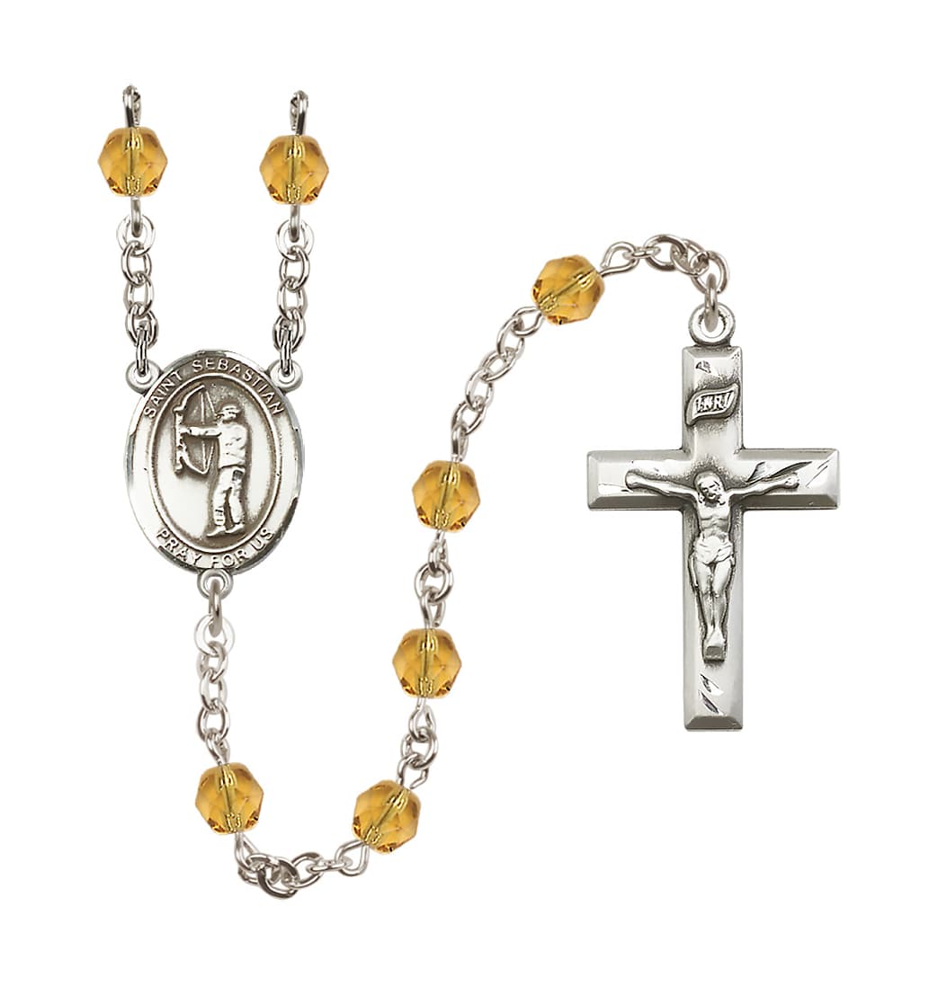 Bliss St Sebastian Archery 6mm Fire Polished Rosary in Nov/Topaz,