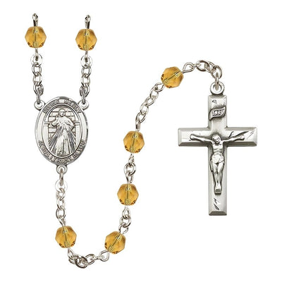 Divine Mercy November Birthstone Crystal Silver-Plated Rosary with 6mm Crystal Beads in Topaz, Bliss Manufacturing
