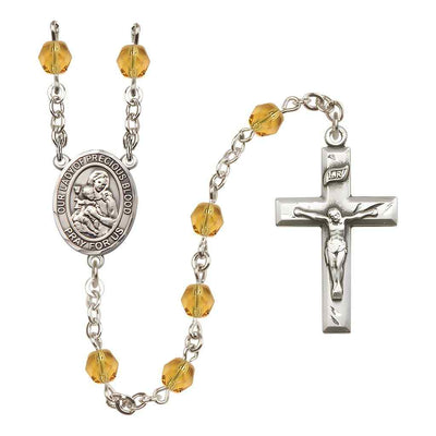 Our Lady of the Precious Blood Rosary with Pewter Small Crucifix and Centerpiece, Birthstone 6mm Fire Polished Topaz Beads for November