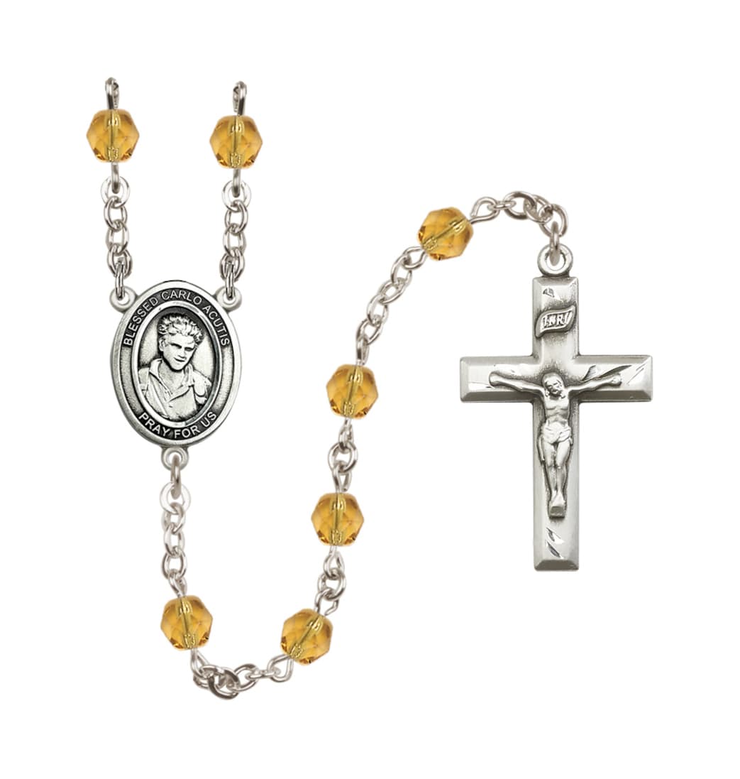 Bliss Child's Blessed Carlo Acutis Birthstone Crystal Rosary,Topaz/Nov,