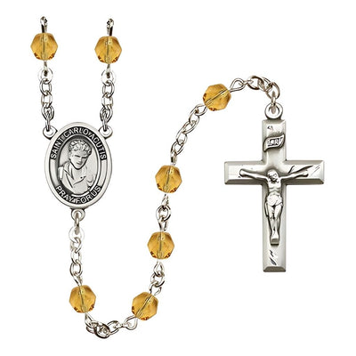 St. Carlo Acutis Birthstone Topaz Fire Polished Rosary, Bliss Manufacturing