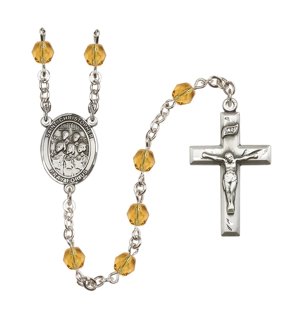 Bliss Bliss St Christopher Choir Nov/Topaz 6mm Fire Polished Rosary,