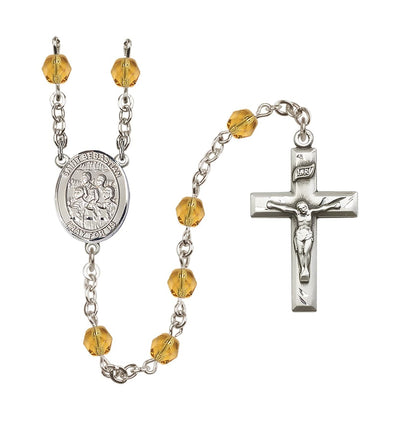 St Sebastian Choir 6mm Fire Polished Nov/Topaz Birthstone Rosary, Bliss Manufacturing
