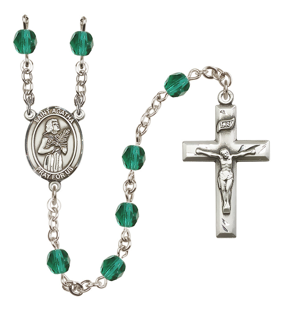 Bliss Small Child's St Agnes of Rome Birthstone Fire Polished Crystal Rosary in Zircon,