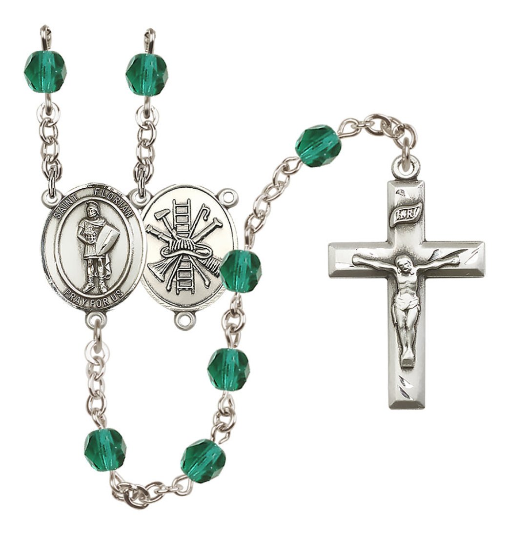 Bliss St Florian Firefighter Center Fire Polished Birthstone Rosary,Birthstone Zircon December,