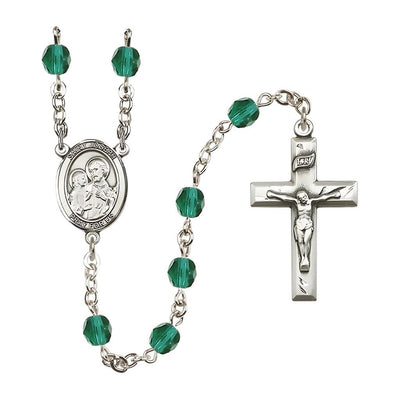 St. Joseph Rosary with Pewter Small Crucifix and Centerpiece, Birthstone 6mm Fire Polished Zircon Beads for December