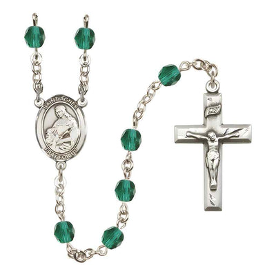 St. Agnes of Rome Rosary with Pewter Small Crucifix and Centerpiece, Birthstone 6mm Fire Polished Zircon Beads for December