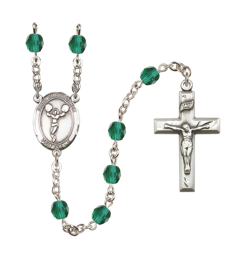 Bliss St Christopher Cheerleading 6mm Fire Polished Rosary in Zircon Crystal,