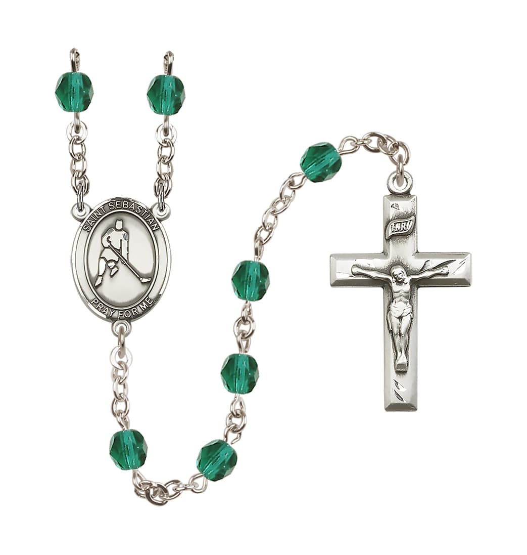 Bliss St Sebastian Ice Hockey 6mm Fire Polished Rosary in Zircon,