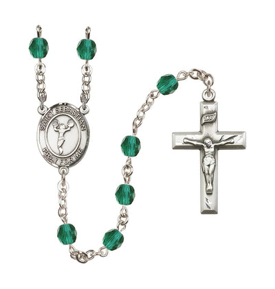 St Sebastian Cheerleading 6mm Dec/Zircon Fire Polished Rosary, Bliss Manufacturing
