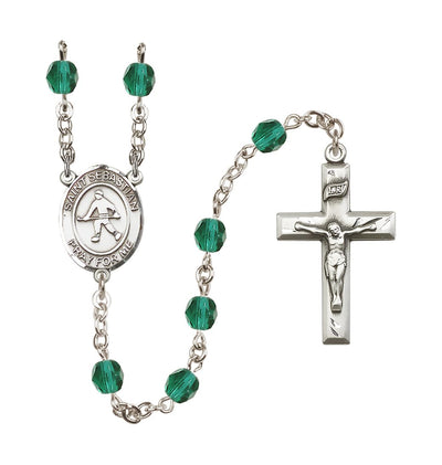 Silver Plated 6mm Fire Polished Saint Sebastian/Field Hockey Rosary in Zircon, Bliss Manufacturing