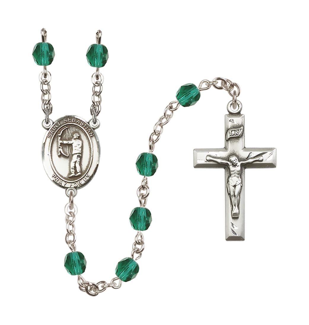 Bliss St Sebastian Archery 6mm Fire Polished Rosary in Dec/Zircon,