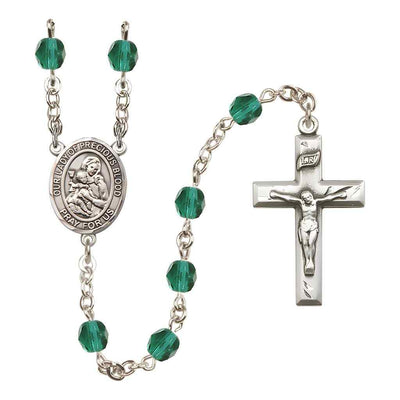 Our Lady of the Precious Blood Rosary with Pewter Small Crucifix and Centerpiece, Birthstone 6mm Fire Polished Zircon Beads for December