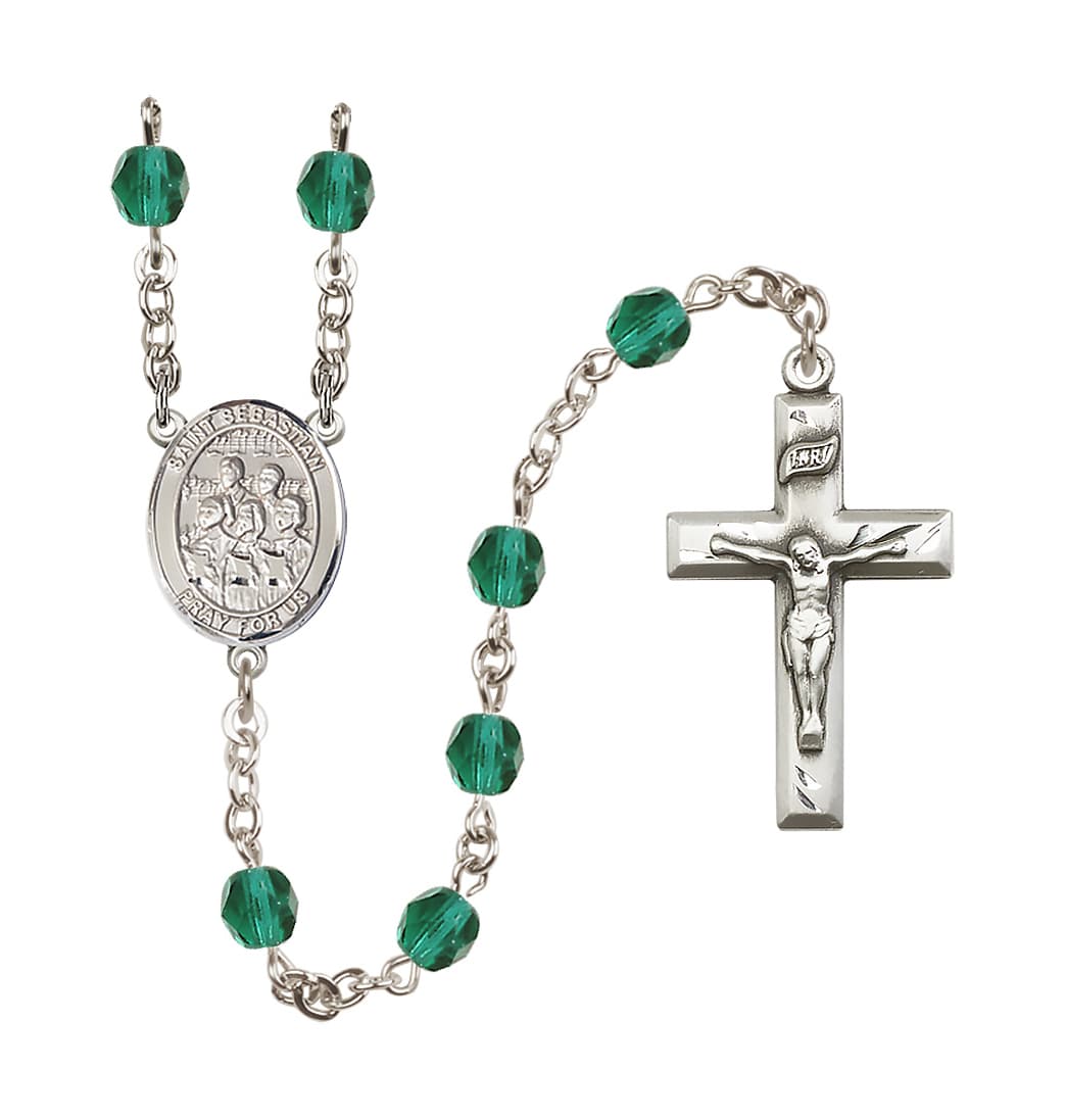 Bliss St Sebastian Choir 6mm Fire Polished Zircon/Dec Birthstone Rosary,